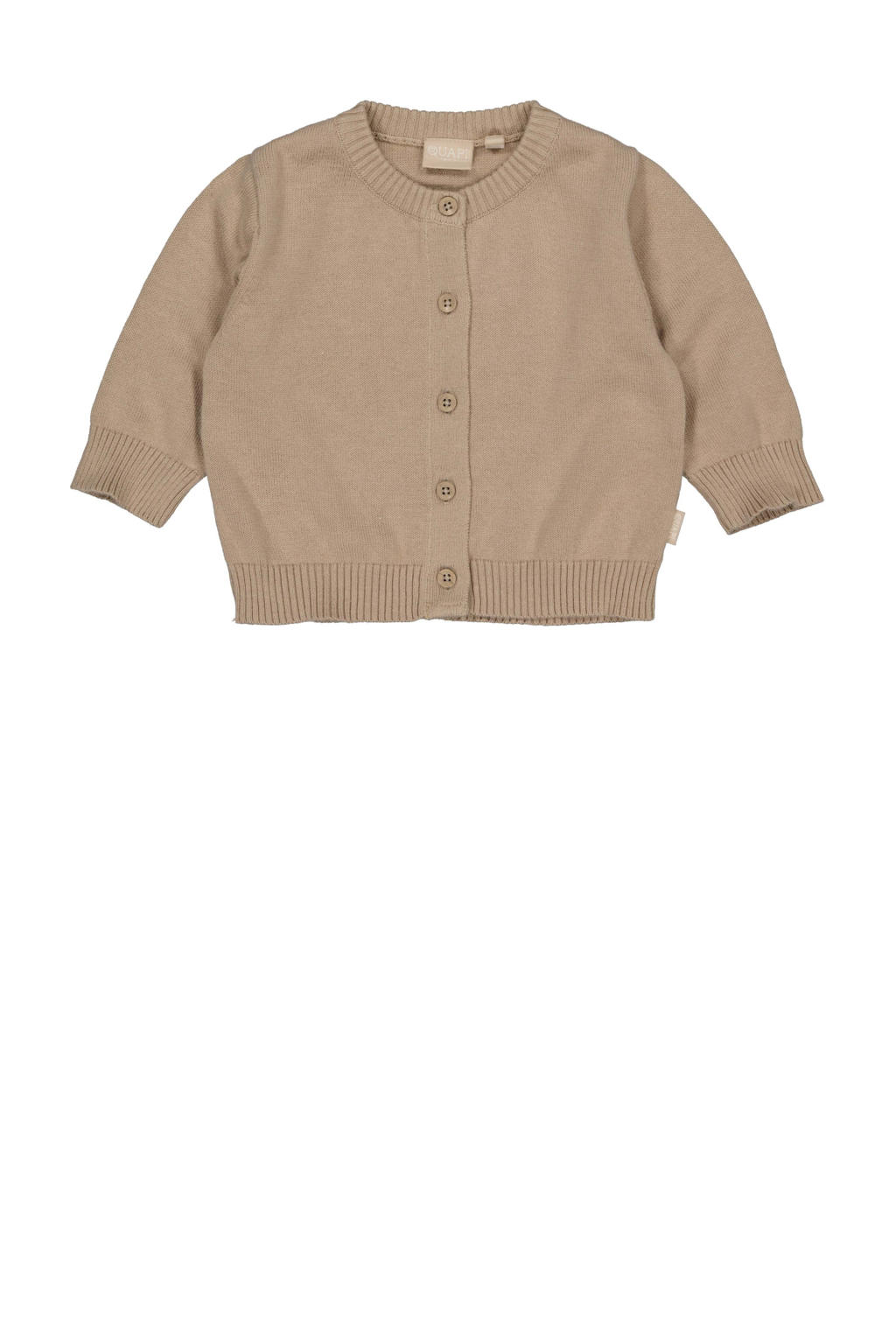 Beige jongens Quapi Newborn gebreid vest van katoen met effen, lange mouwen, ronde hals en knoopsluiting
