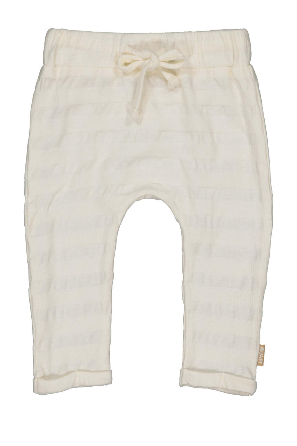 Ecru jongens Quapi Newborn regular babybroek van stretchkatoen met elastische tailleband met koord en strepenprint