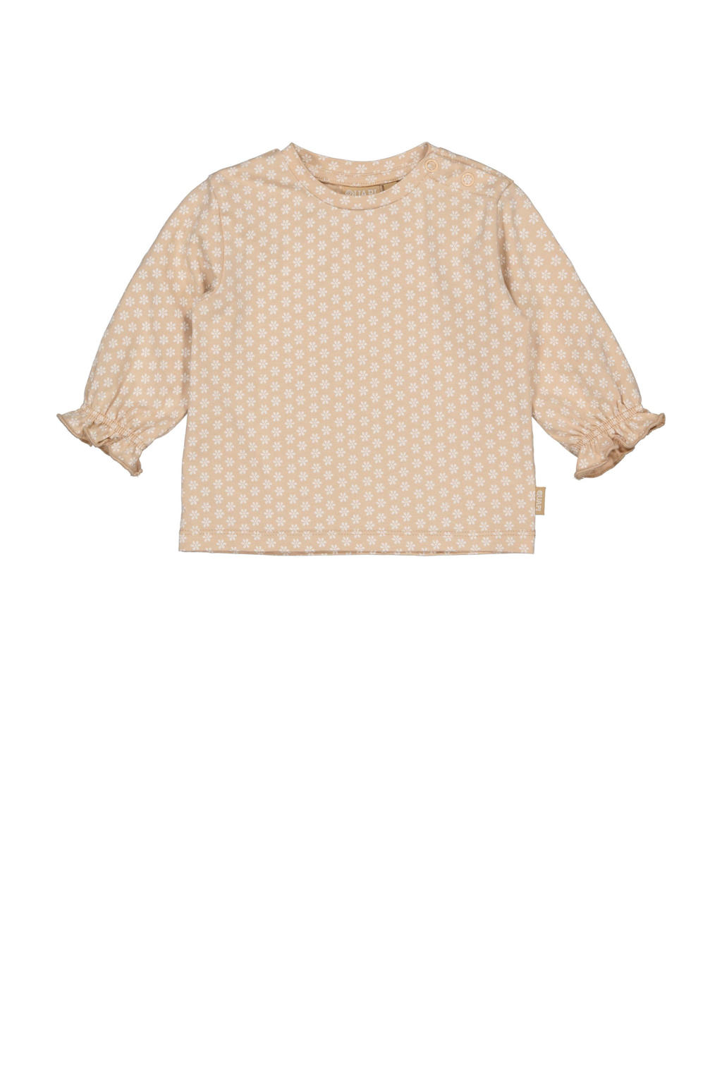 Beige, zand en witte meisjes Quapi Newborn longsleeve van stretchkatoen met lange mouwen, ronde hals, drukknoopsluiting en ballonmouwen