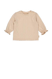 thumbnail: Beige, zand en witte meisjes Quapi Newborn longsleeve van stretchkatoen met lange mouwen, ronde hals, drukknoopsluiting en ballonmouwen