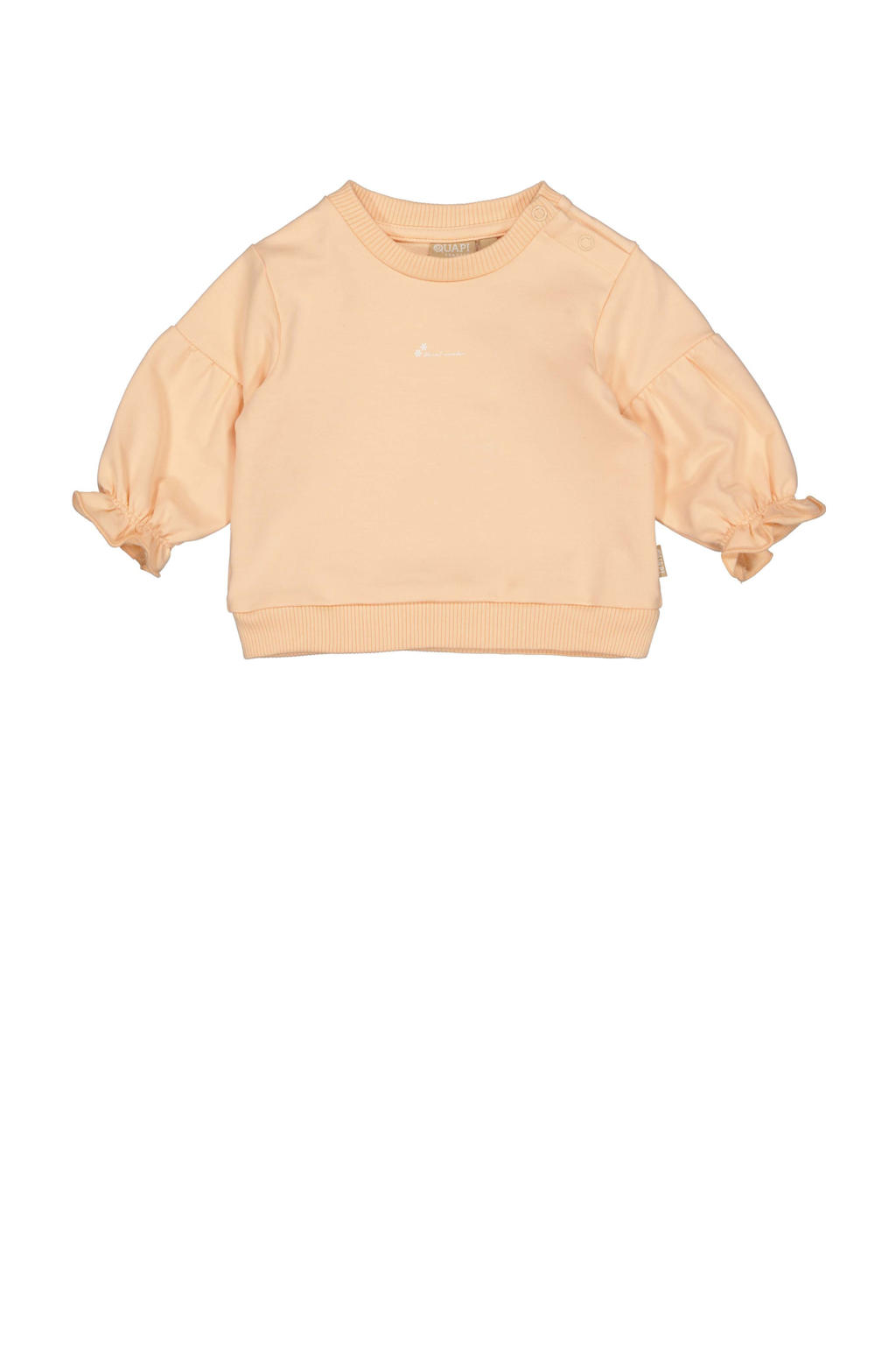 Oranje meisjes Quapi Newborn sweater van stretchkatoen met effen, lange mouwen, ronde hals, drukknoopsluiting en geribde boorden