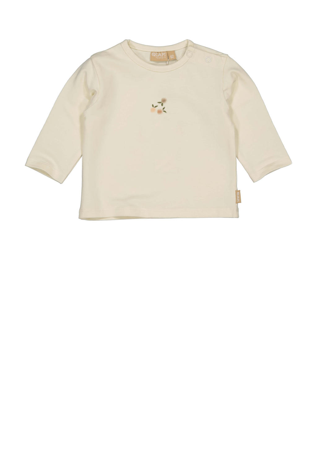 Ecru meisjes Quapi Newborn longsleeve van stretchkatoen met printopdruk, lange mouwen, ronde hals en drukknoopsluiting