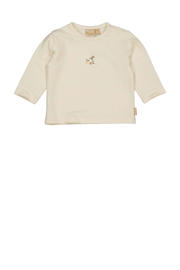 thumbnail: Ecru meisjes Quapi Newborn longsleeve van stretchkatoen met printopdruk, lange mouwen, ronde hals en drukknoopsluiting