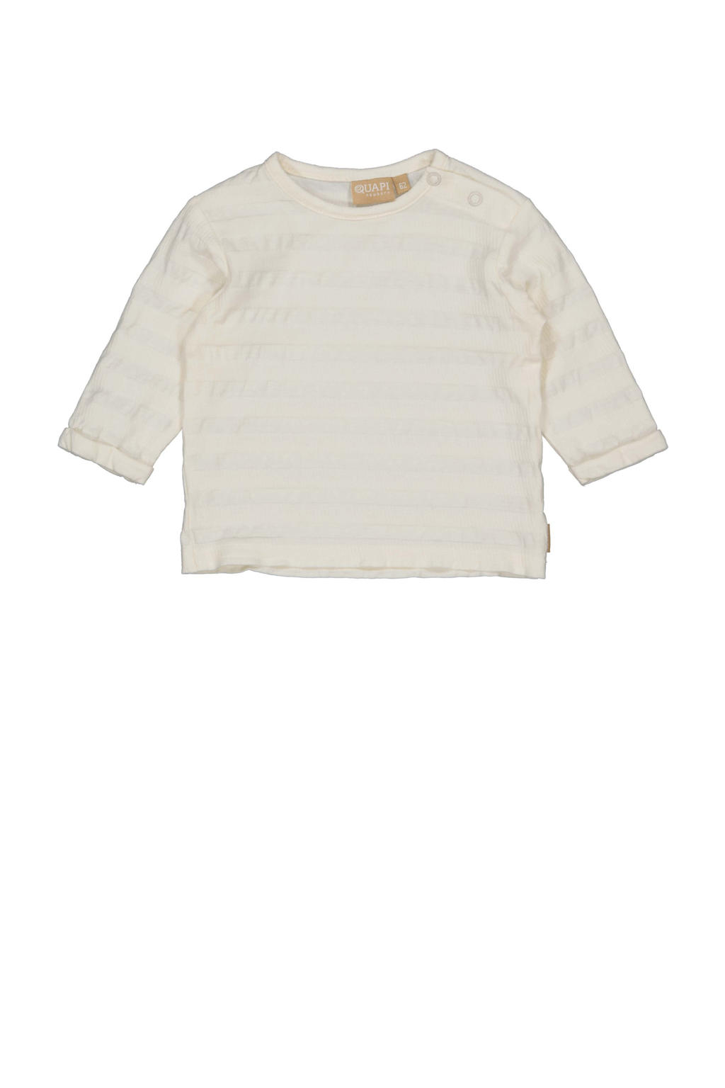 Ecru jongens Quapi Newborn longsleeve van stretchkatoen met strepenprint, lange mouwen, ronde hals en drukknoopsluiting
