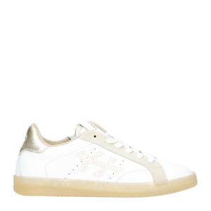   leren sneakers wit/goud