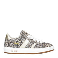 thumbnail: Beige meisjes Hip suède sneakers met rits- en vetersluiting en panterprint