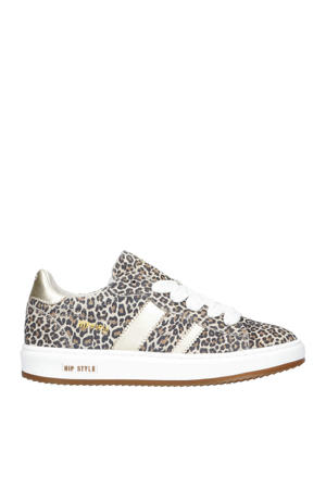  suède sneakers met panterprint beige