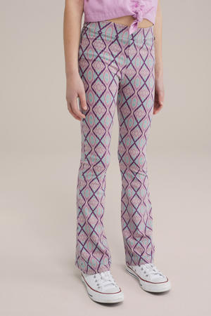 flared broek paars/lichtblauw/roze