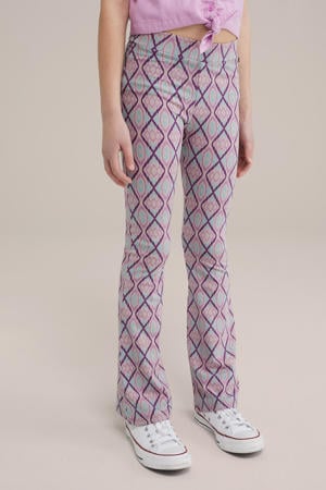 flared broek paars/lichtblauw/roze