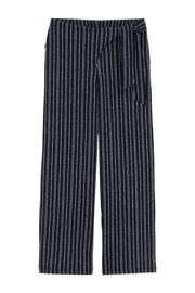 thumbnail: Donkerblauw en witte meisjes WE Fashion loose casual broek van polyester met striksluiting en strepenprint