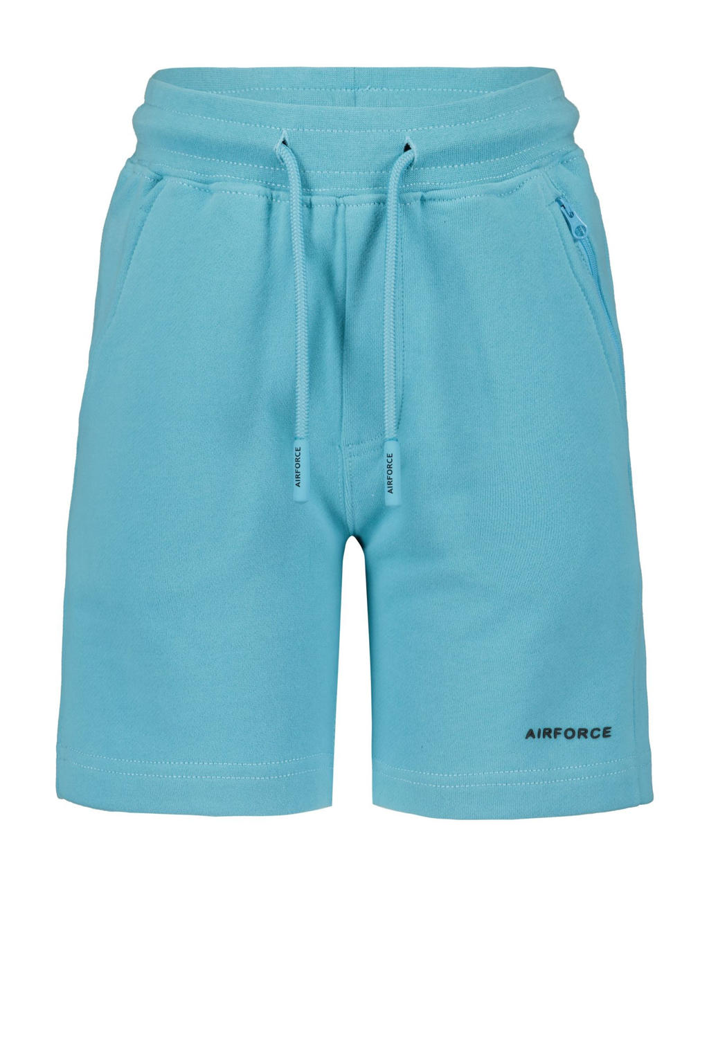 Blauwe jongens Airforce regular sweatshort van katoen met elastische tailleband met koord en effen
