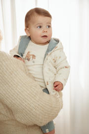 thumbnail: Blauwe jongens Little Dutch reversible baby zomerjas offwhite van katoen met bladprint, lange mouwen, capuchon en drukknoopsluiting
