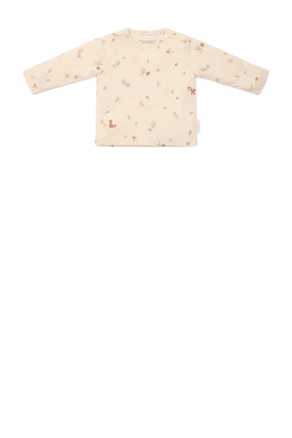 Zandkleurige jongens Little Dutch longsleeve Forest Nature van katoen met lange mouwen, ronde hals en drukknoopsluiting