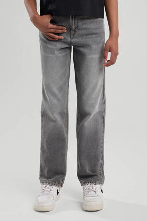 straight leg jeans high waist grey denim