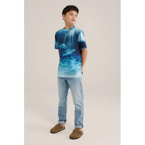 WE Fashion Blue Ridge T-shirt marineblauw Jongens Katoen Ronde hals All over print - maat 158/164 afbeelding