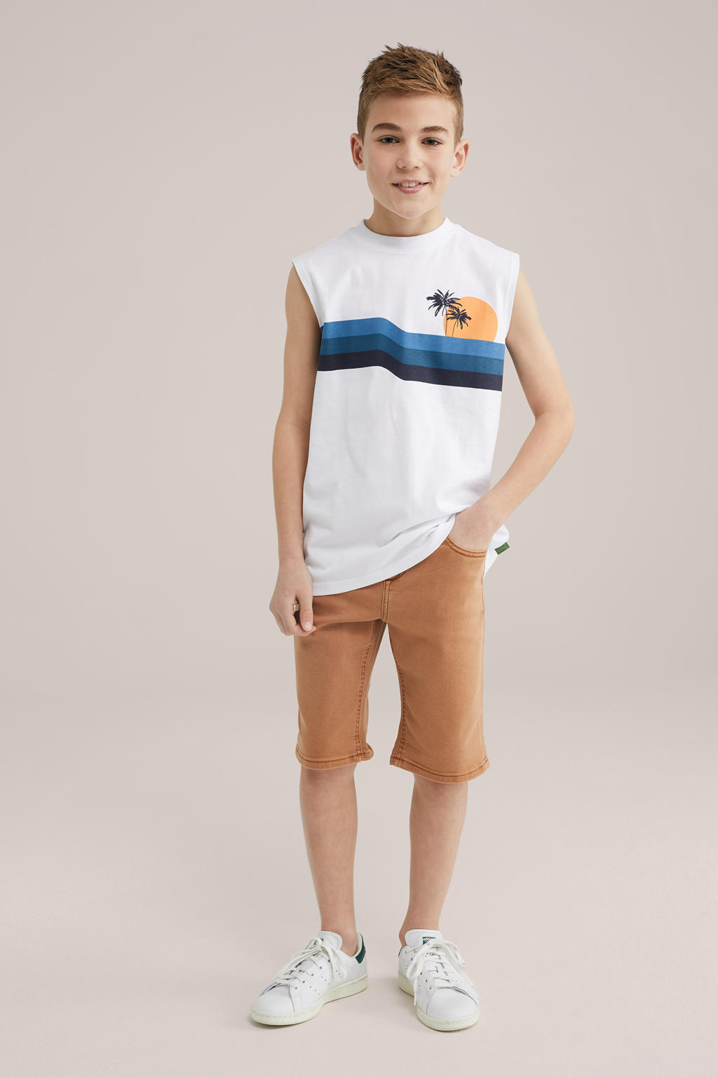 Witte jongens WE Fashion singlet van katoen met printopdruk en ronde hals