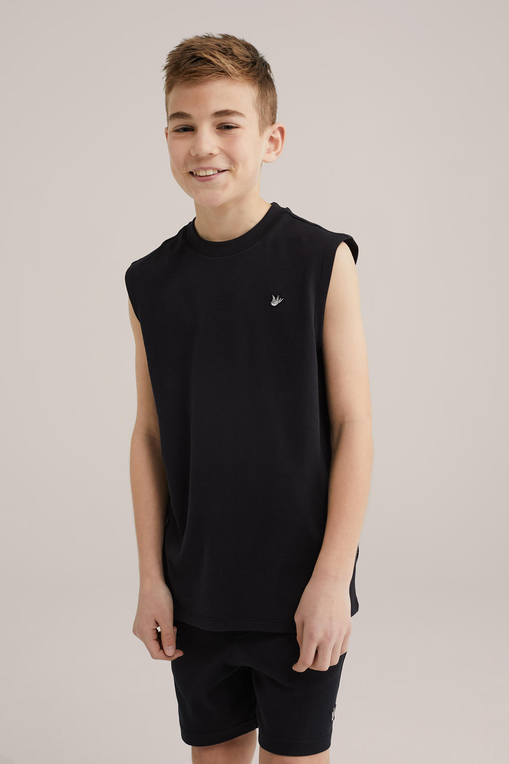 Zwarte jongens WE Fashion singlet van katoen met effen en ronde hals
