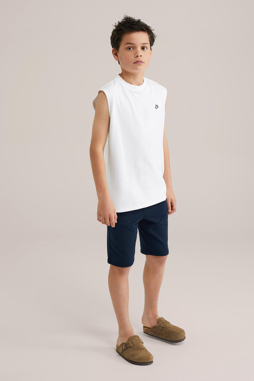 Witte jongens WE Fashion singlet van katoen met effen en ronde hals