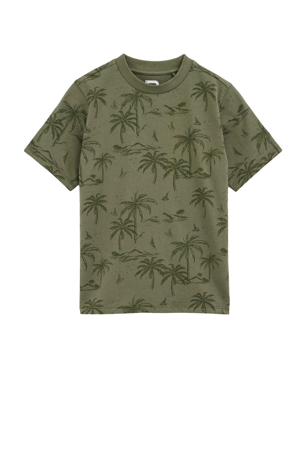 Olijfgroene jongens WE Fashion T-shirt van katoen met korte mouwen en ronde hals