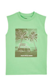 thumbnail: Lichtgroene jongens WE Fashion singlet van katoen met printopdruk en ronde hals