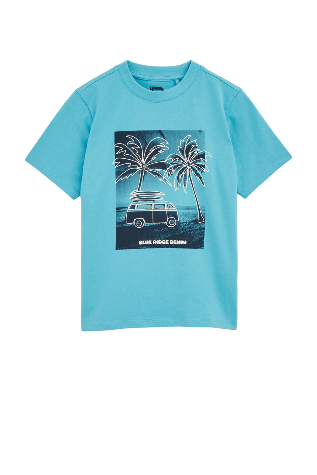 Lichtblauwe jongens WE Fashion T-shirt van katoen met printopdruk, korte mouwen en ronde hals