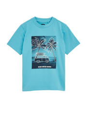 thumbnail: Lichtblauwe jongens WE Fashion T-shirt van katoen met printopdruk, korte mouwen en ronde hals
