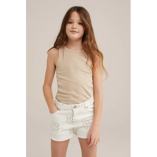 WE Fashion mouwloze top rib gebreid Beige Meisjes Katoen Ronde hals Effen