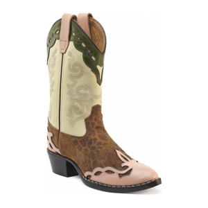 Leo  leren cowboylaarzen  ecru/cognac/roze