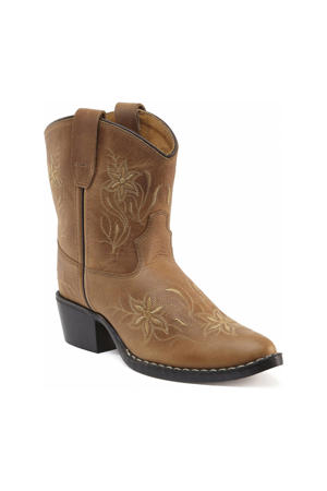 Dolly Tiener leren cowboylaarzen met borduursels bruin
