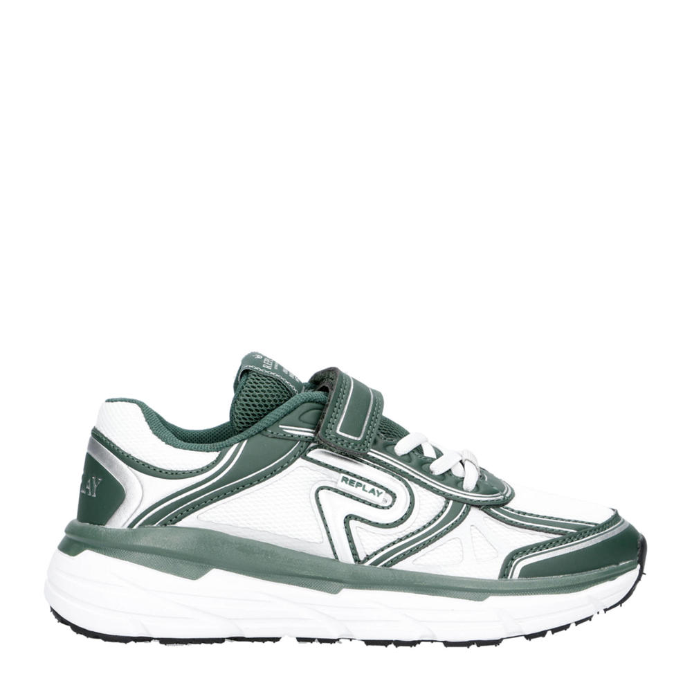 Wit en groene jongens REPLAY Christal jr 1 sneakers van 65% polyester/35% pu met veter- met klittenbandsluiting