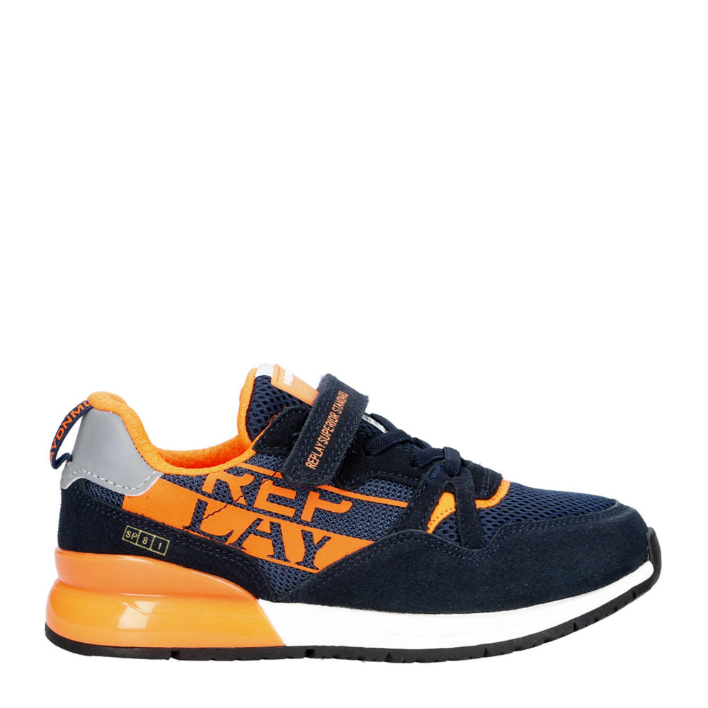 Donkerblauwe jongens REPLAY Shoot jr 11 suède sneakers met veter- met klittenbandsluiting