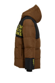 thumbnail: Bruine jongens Me & My Monkey hooded puffer jas van polyester met lange mouwen, capuchon en rits- en drukknoopsluiting
