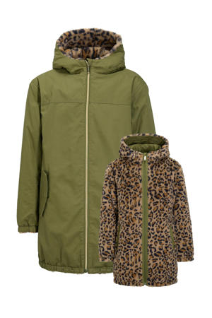 reversible lange jas groen/panterprint