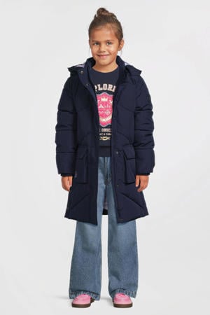 lange hooded puffer jas paars