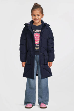 lange hooded puffer jas paars