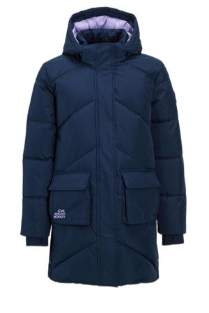 lange hooded puffer jas paars