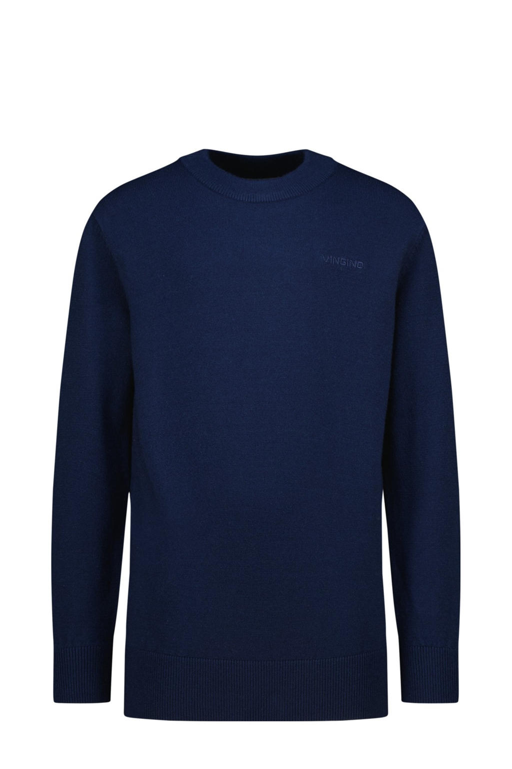Donkerblauwe jongens Vingino longsleeve van viscose met effen, lange mouwen en ronde hals
