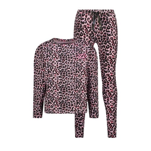 Vingino pyjama met panterprint roze/zwart Meisjes Stretchkatoen Ronde hals - maat 146/152 afbeelding