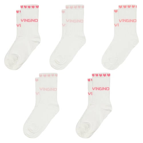 Vingino sokken - set van 5 wit/multicolor Meisjes Stretchkatoen Effen - maat 39/42 afbeelding
