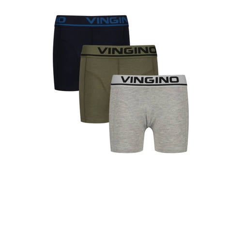 Vingino boxershort - set van 3 grijs melange/groen/donkerblauw Jongens Stretchkatoen - maat 110/116 afbeelding