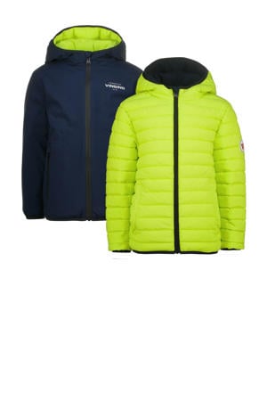reversible tussenjas donkerblauw/neongeel