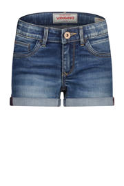 thumbnail: Medium blue denim meisjes Vingino regular short van denim met rits- en knoopsluiting en effen