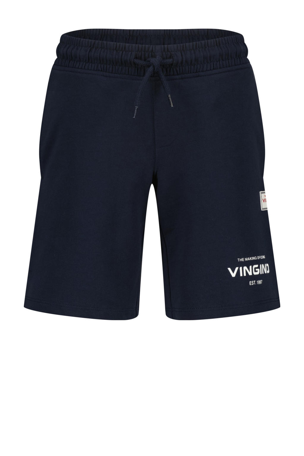 Donkerblauwe jongens Vingino relaxed sweatshort met regular waist, elastische tailleband met koord en logo dessin