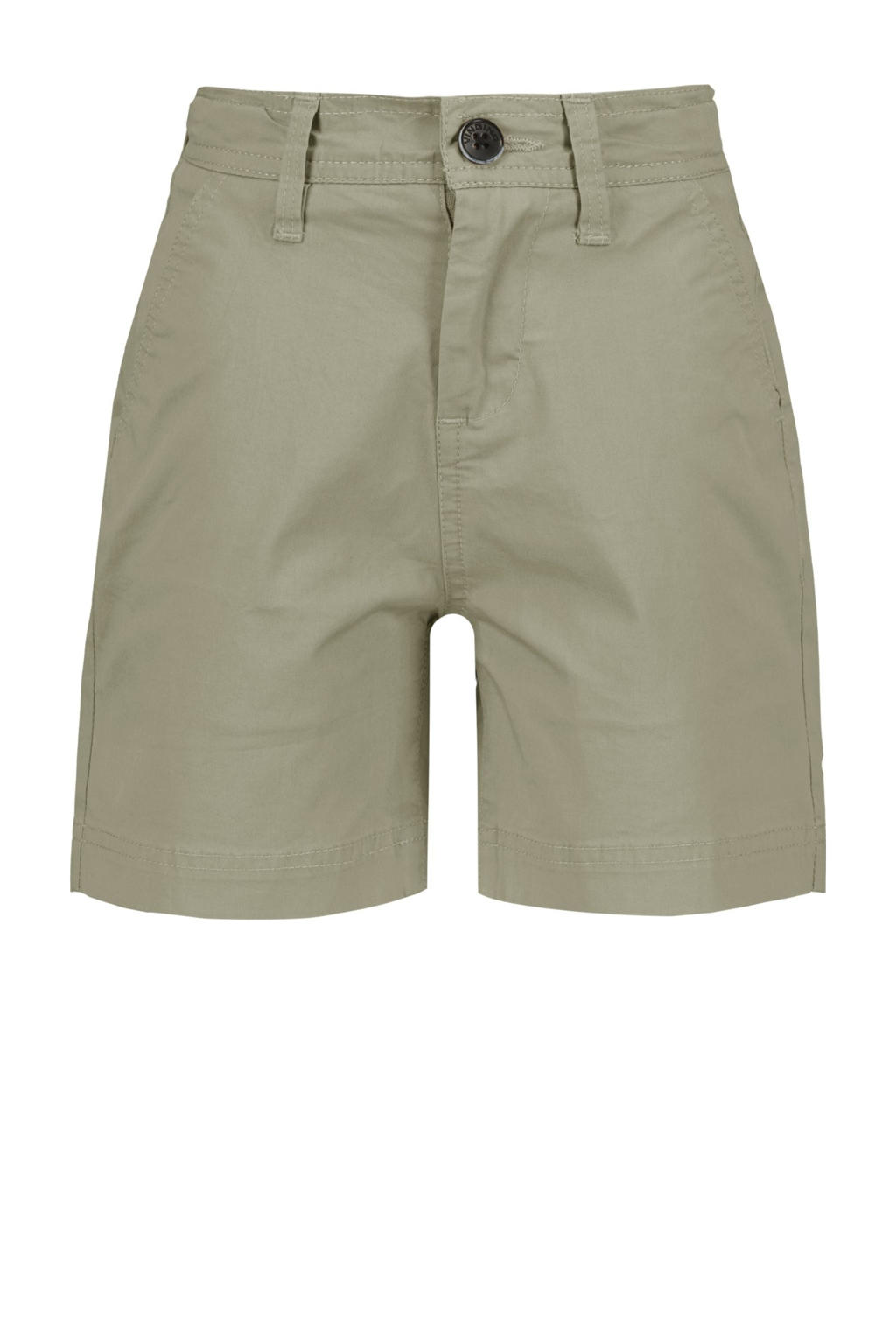 Groene jongens Vingino regular chino short van stretchkatoen met elastische tailleband met koord en effen