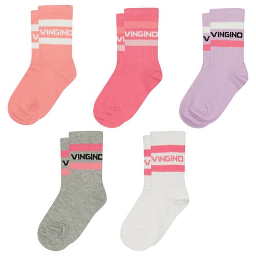 Vingino sokken - set van 5 roze/multicolor Meisjes Stretchkatoen Meerkleurig - maat 35/38 afbeelding