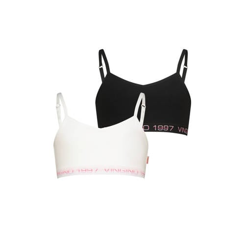 Vingino bh top - set van 2 zwart/wit Meisjes Stretchkatoen Effen - maat 134/140 afbeelding