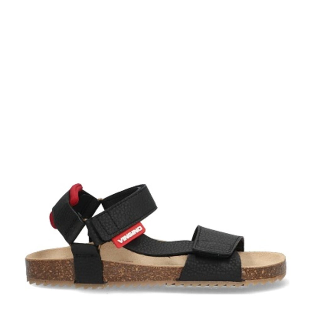 Zwarte jongens Vingino sandalen van imitatieleer met klittenband en effen