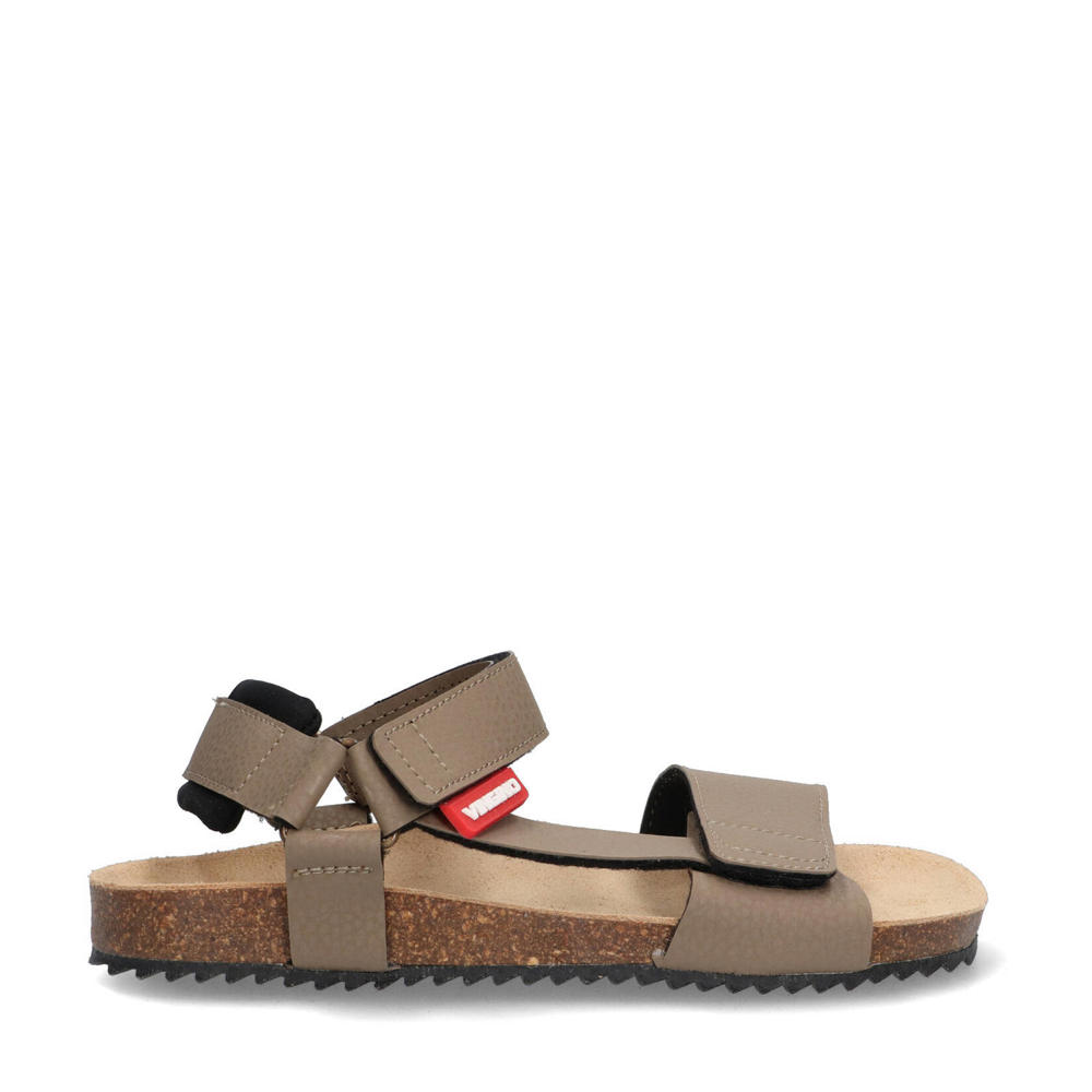 Taupe jongens Vingino sandalen van imitatieleer met klittenband en effen