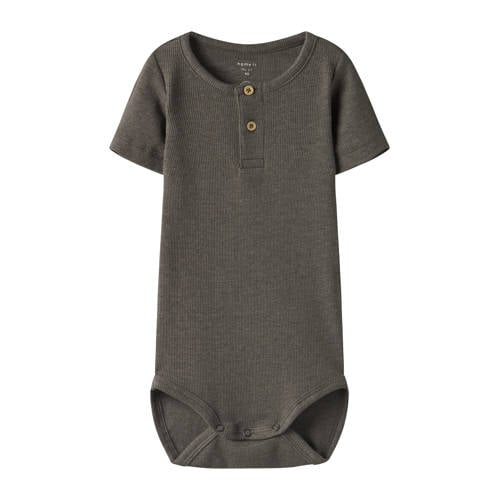 NAME IT BABY romper NBMKAB groenbruin Grijs Jongens Katoen Ronde hals Gemêleerd - maat 92 afbeelding