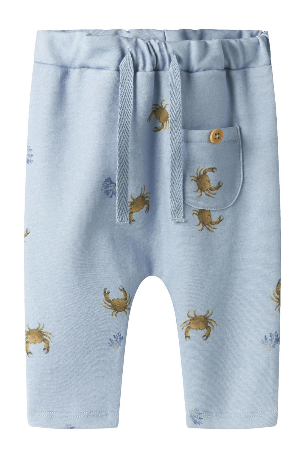 Lichtblauwe jongens NAME IT BABY babybroek van katoen met regular fit, elastische tailleband met koord en effen